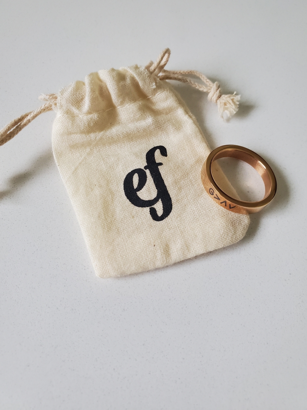 Rose Gold AVE Ring with EF Logo Pouch